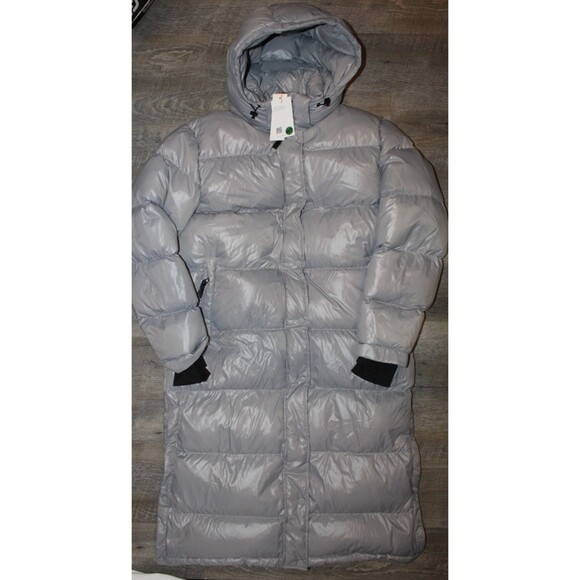 QUINCE Responsible Down Quilted Puffer Hooded Long Jacket FEATHER GRAY SZ L NWT - Picture 7 of 10
